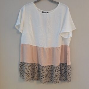 BloomChic White, Blush & Taupe Floral Tiered Tunic